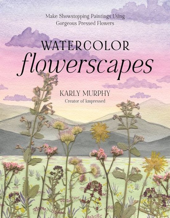 Boekomslag 'Watercolor Flowerscapes' met aquarelbloemen en landschap.