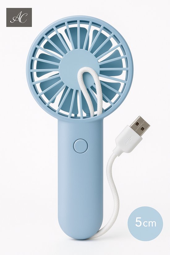 Mini handventilator blauw draagbaar oplaadbaar zakventilator draadloos compact voor onderweg