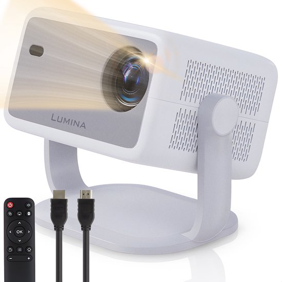Lumina® Stellar Beamer 2025 - 4K Ultra HD - Automatisch Scherp- en Rechtstellen - Alles-in-één Smart TV Projector - Voor iOS & Android - Wit