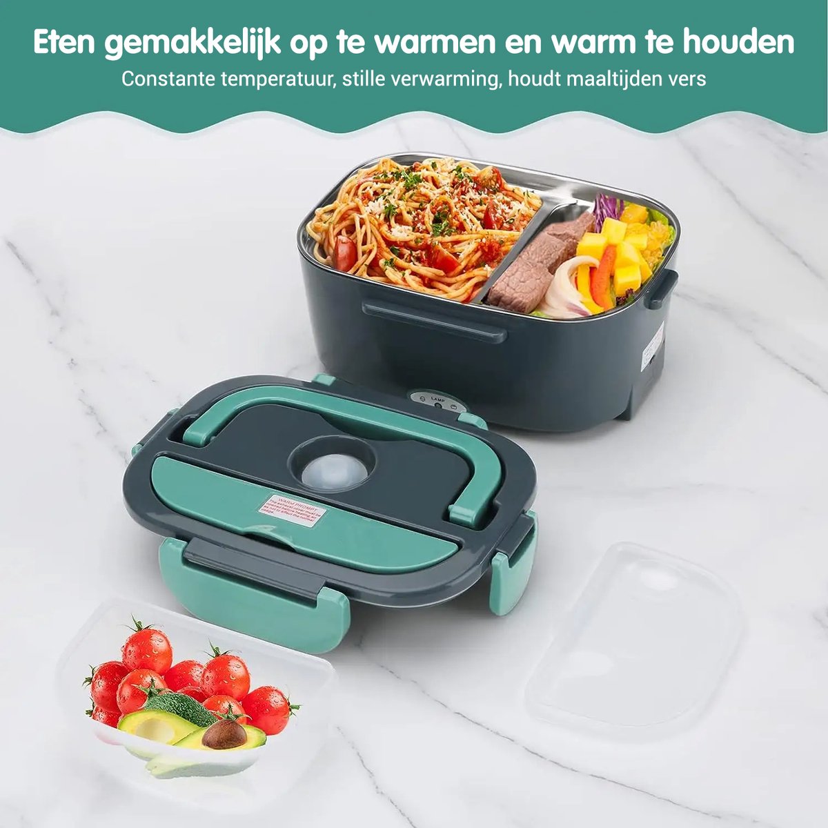 Elektrische Lunchbox - Elektrische Verwarmde Broodtrommel - Draagbare Lunchbox - Verwarmde Lunchbox - Elektrische Lunchbox met Compartimenten - Verwarmde Lunchtrommel - voor Warme Maaltijden - Inclusief 2 Lepels, Mes en Vork - 220 V — cadeau in Kookcadeaus - foto 2