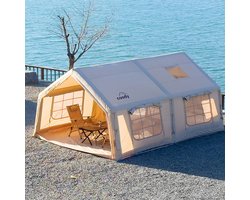 Coody 17.2 FAMILIA - Air tent - Opblaasbare glamping tent - 4–6 persoons - 17,2 m² - TC-stof (35% katoen, 65% polyester) - PU3000 mm waterdicht - Ademend en sterk - AAA+ schimmelbestendigheid - Brandwerend PVC - Beige/Sand - Nettogewicht tent 55 kg