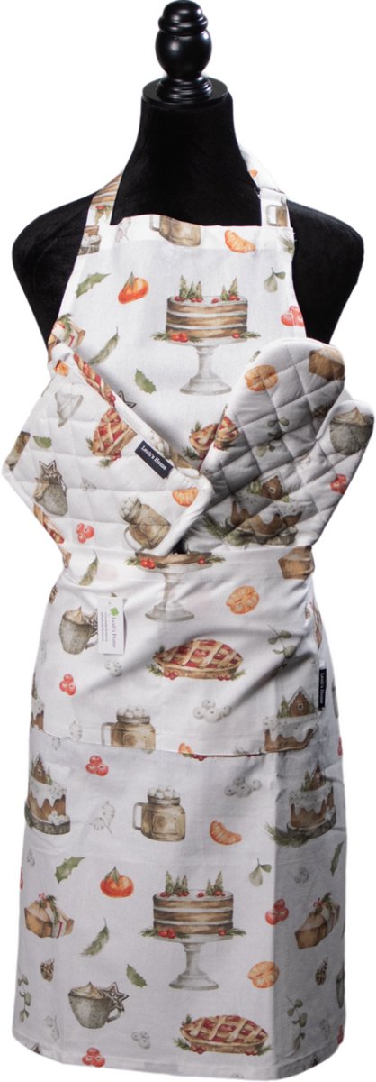 Keukenset - Schort - Pannenlap - Ovenwant - Cadeauset - Taart - Moederdag-Kerst
