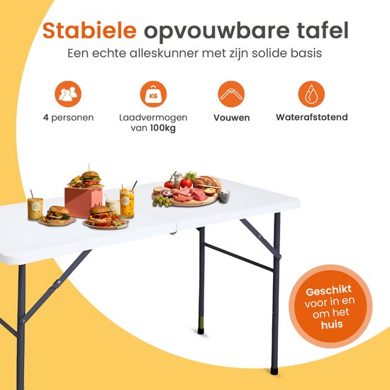 Goliving Inklapbare Tafel - Klaptafel - Campingtafel - Vouwtafel Buiten - Weerbestendig - 122 x 60 x 74 cm - Wit van Goliving — afbeelding 4