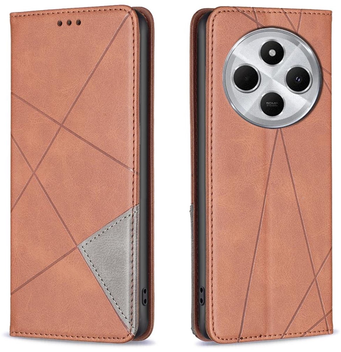 Mobigear Telefoonhoesje geschikt voor Xiaomi Redmi 14C Hoesje | Mobigear Rhombus Slim Bookcase | Pasjeshouder voor 2 Pasjes | Telefoonhoesje voor Pinpas / OV Kaart / Rijbewijs - Bruin