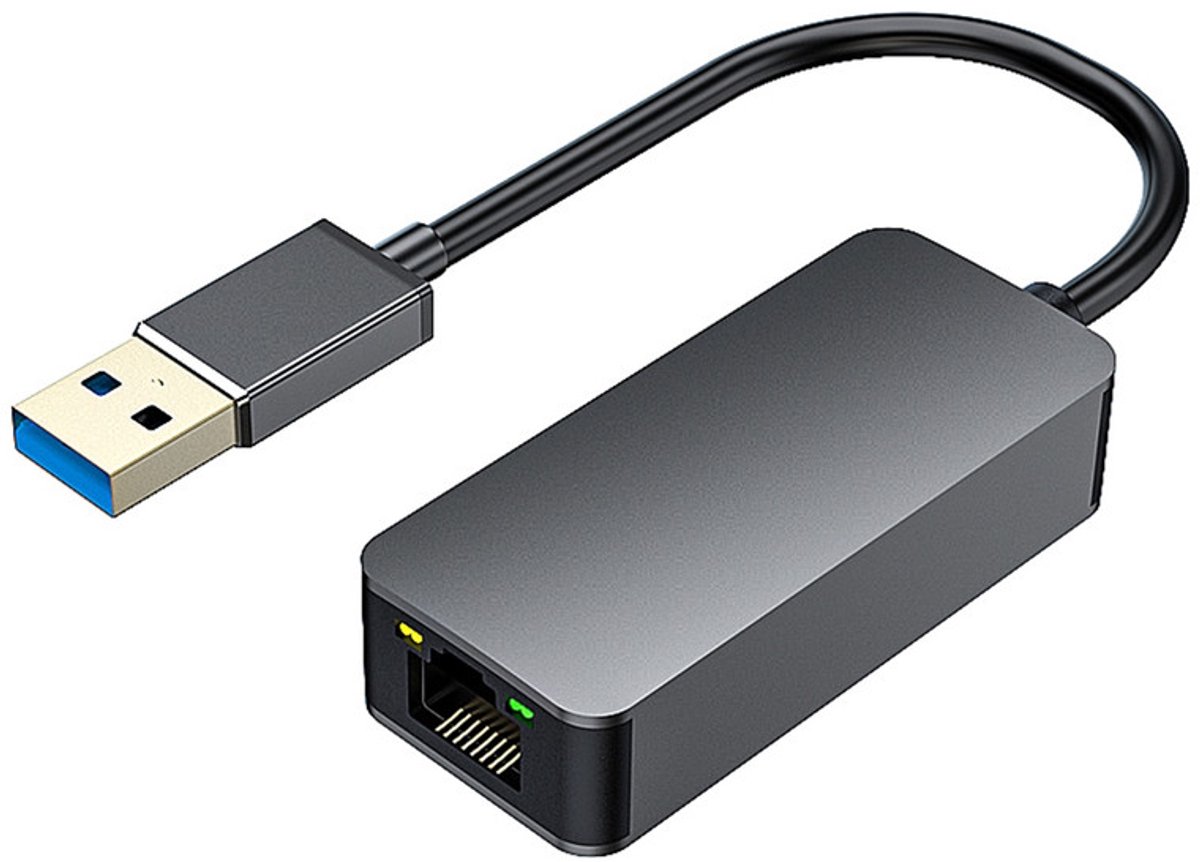 USB 3.0 Male naar Ethernet (RJ45) adapter kabel - zeer snel 2500Mbps - bekabelde internet aansluiting - voor o.a. laptop en telefoon - grijs