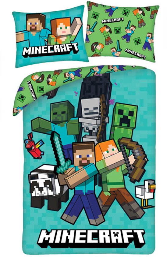 Housse de couette Minecraft Fight Mode - 140 x 200 cm - 70 x 90 cm - Polyester