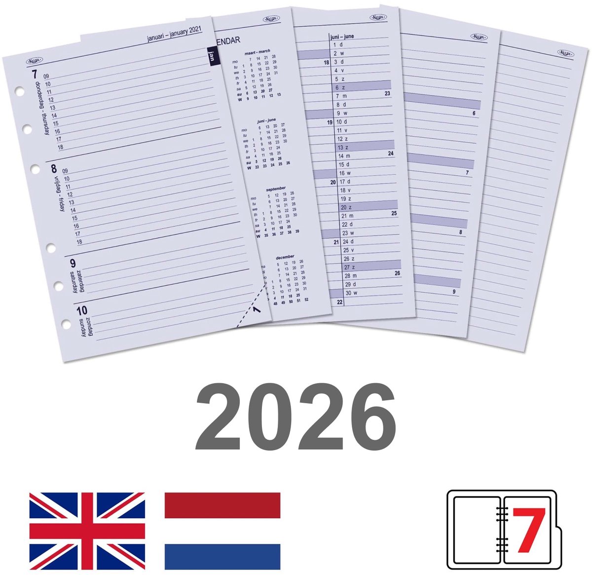 Kalpa 6217-26 170 x 95 mm Personal Agendabinder Vulling Week NL EN 2026