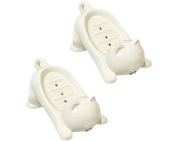 2-stuks zeepbakje - Zelflozende zeep dooshouder - Leuke katten zeepbak voor de badkamer - Draagbare zeepbak en opbergdoos voor de douchebak - Snel drogende dikke zeepbak voor de badkamer thuis - Wit