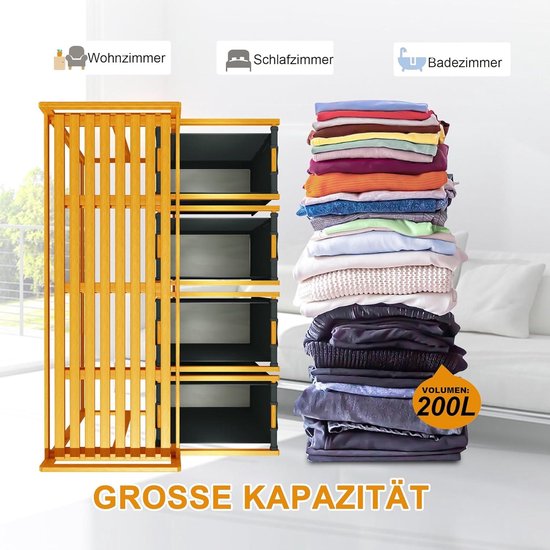 HOOBRO Wassorteerder 5 secties, wasmand met wielen, 5 × 10,5 gallon (40 l), rollende wasmand, uittrekbare en verwijderbare Oxford-stoffen zakken, rustiek bruin en zwart BF07XY01