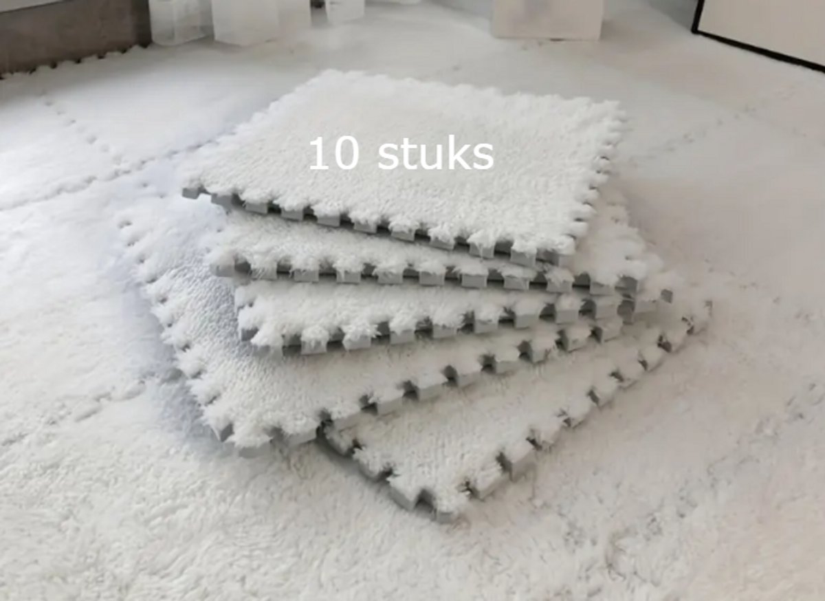 Atelier Volto Tapijttegels 10 stuks - in elkaar grijpende - schuimrubberen - 30 x 30 cm - pluche - puzzel schuimrubberen - vloermatten - met rand - antislip - tapijt - voor de vloer Tapijttegels Wit