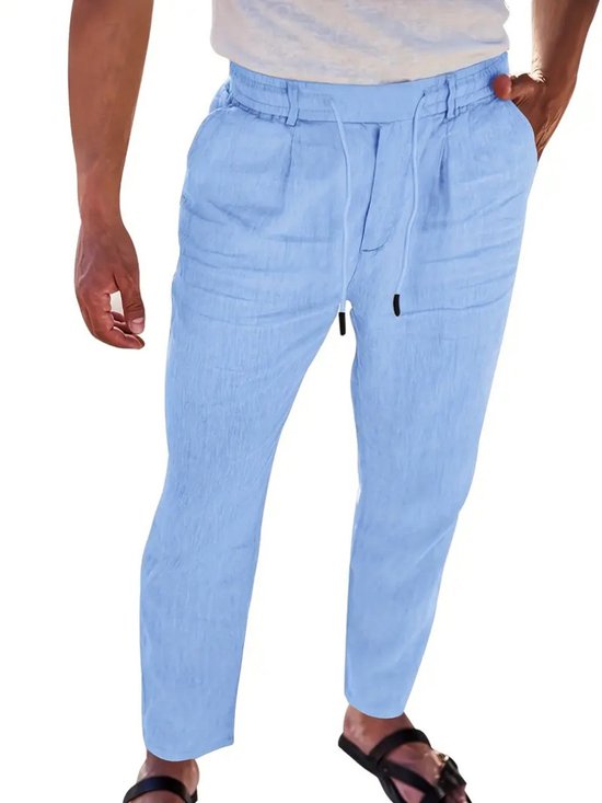 riverso RIVMarco Linnen broek voor heren, lang, regular fit, zomerbroek, vrijetijdsbroek, effen, wit, beige, olijf, blauw, zwart, S, M, L, XL, XXL, 3XL, 4XL, 5XL, licht zand., 5XL