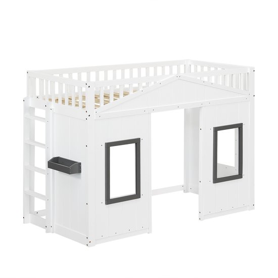 Lit mezzanine Sweiko - 90 x 200 cm - Protection contre les chutes - Pin et MDF - Wit