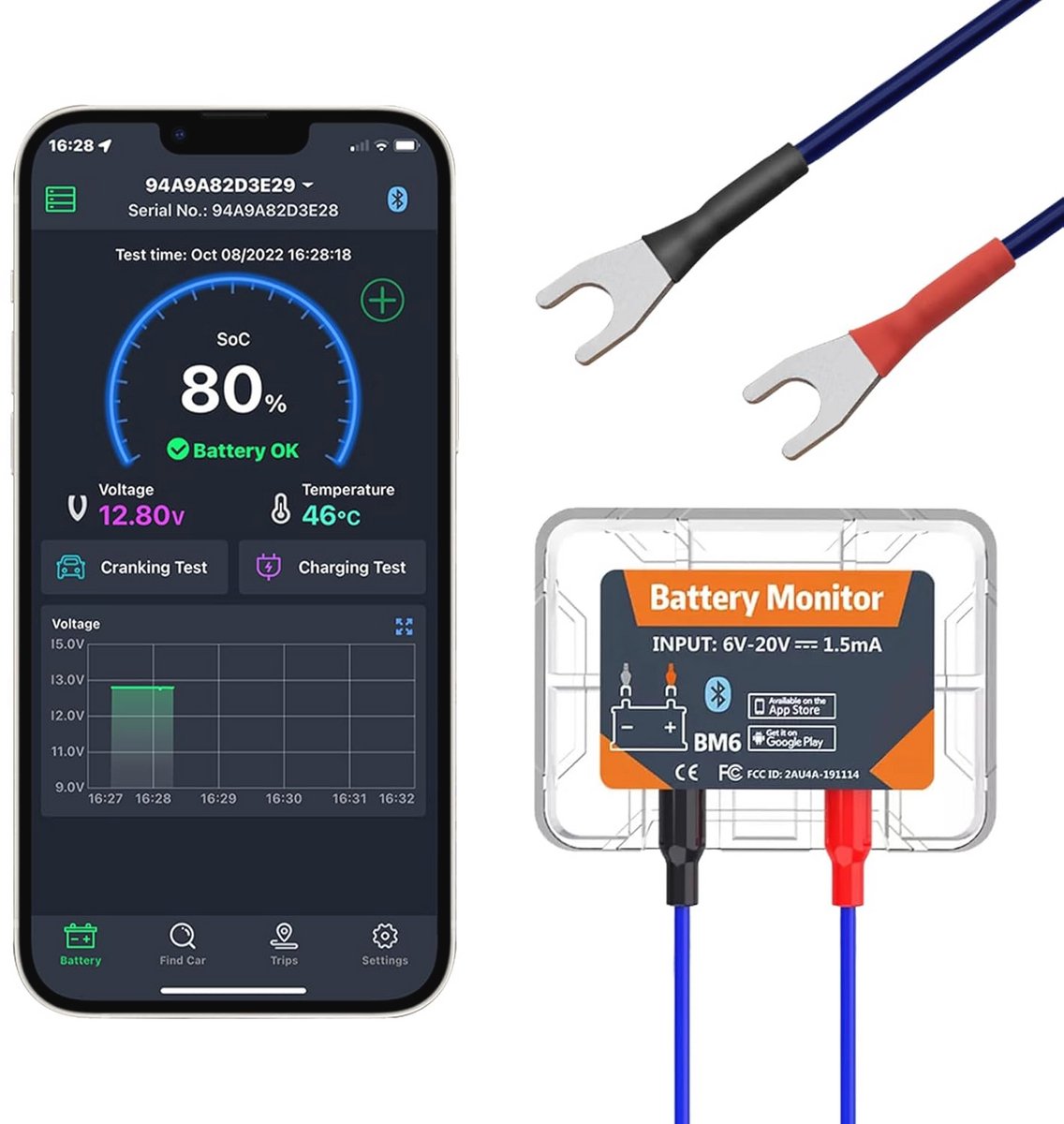 12V Bluetooth Auto Batterij Tester - Real-time Informatie en Veiligheidsalarm voor Auto's en Motorfietsen