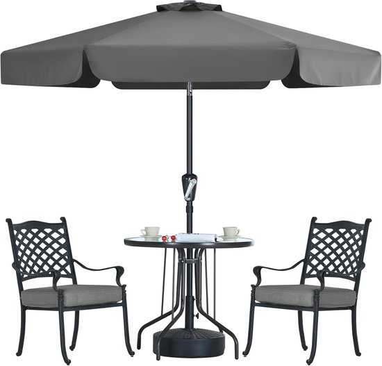 Parasol avec cantonnière, parasol de terrasse, 230 cm, parasol de terrasse, paravent de table, paravent de marché, gris foncé