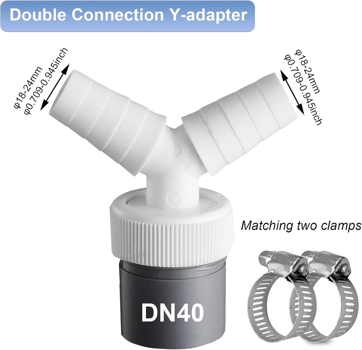 Adaptateur De Vidange Double Connexion Y En PVC - Entrée 18-24 Mm, Sortie 40 Mm, Anti-refoulement Pour Lave-vaisselle, Lave-linge