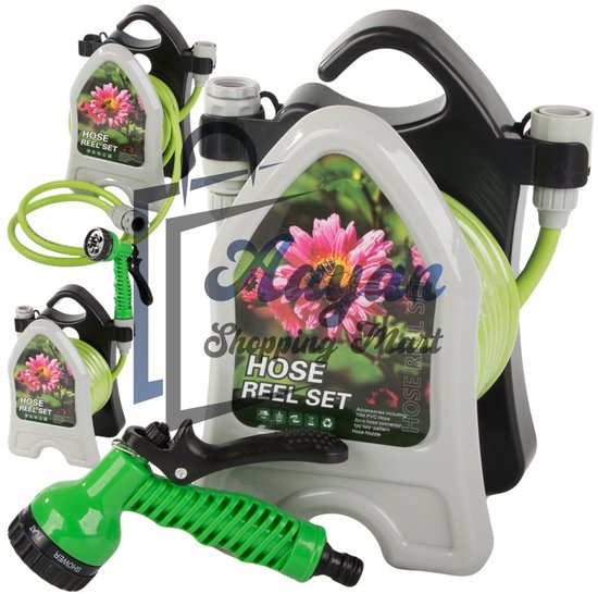 Tuinslang 10m met standaard en 7-in-1 spuitpistool – duurzaam PVC, lichtgewicht, inklapbaar, 1/2″ koppeling