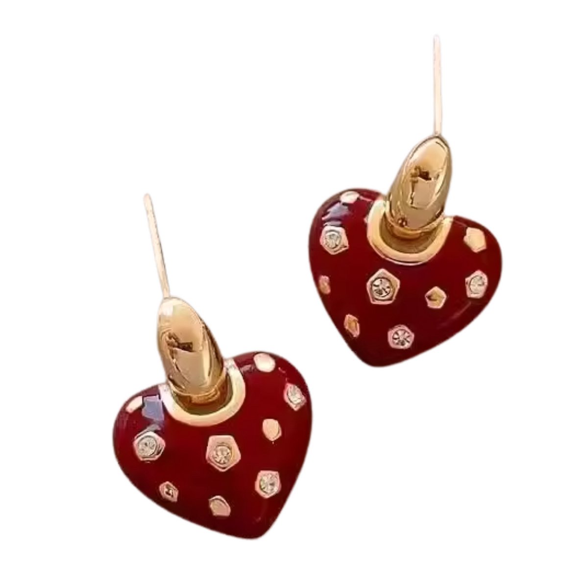 Innerlight® Wine Heart Studs - Oorbellen Dames - Goud - Wijnrood Hartvormig - Hypoallergeen - Oorringen - Oorhangers - Gouden Oorbellen - Stainless Steel
