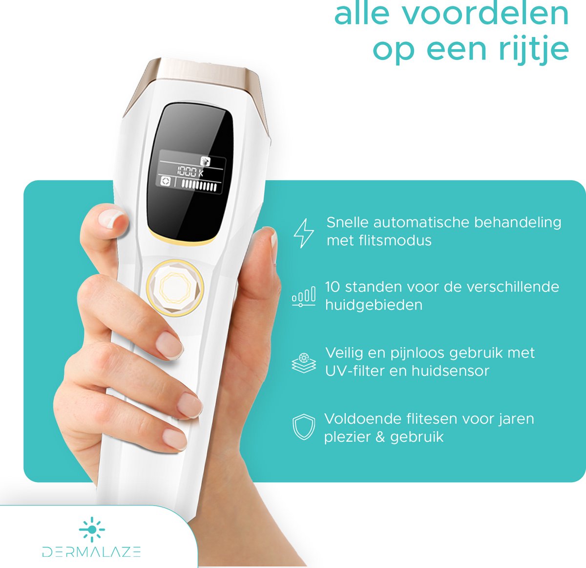 Dermalaze IPL Ontharingsapparaat - 1 miljoen flitsen voor thuisgebruik thumbnail 4