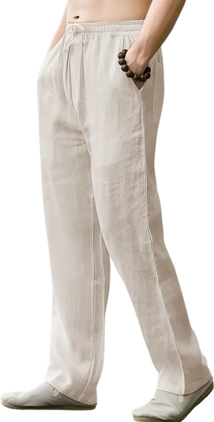LVCBL Linnen broek heren zomer herfst losse casual linnen broek met zakken elastische tailleband, marineblauw, XL
