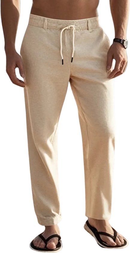 Linnen zomerbroek beige wit gestreept - Sus en So
