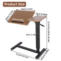 Afmetingen van de houten laptoptafel: blad 75,5 cm x 40,8 cm, hoogte 73,5-97 cm.