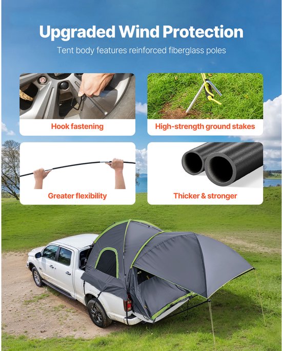 Pickup/Prattent, voor 1,60 - 1,80 m, 2 - 3 Personen, Waterdicht PU2000 mm, Uitschuifbare Luifel, voor Kampeeravonturen van Merkloos — afbeelding 3