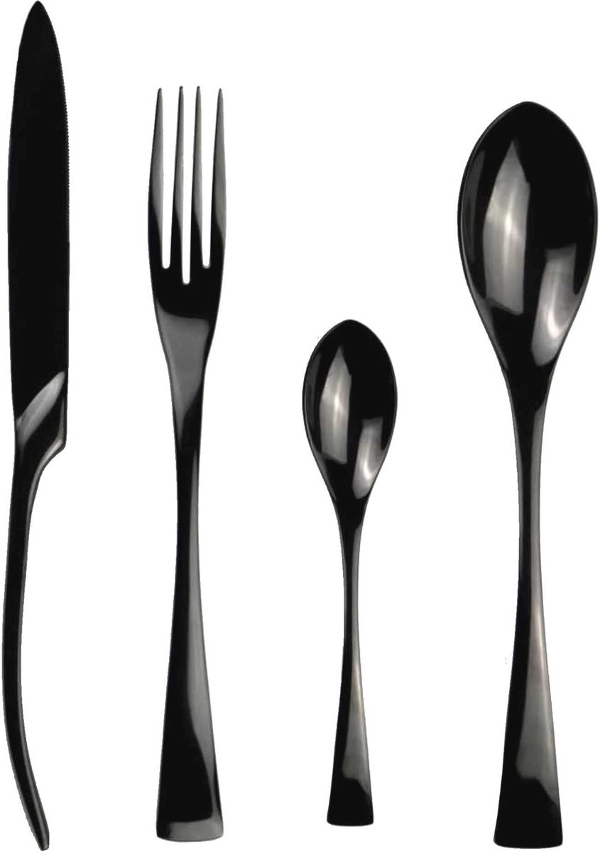 Elegante zwarte bestekset voor 6 personen, 24-delig roestvrij staal