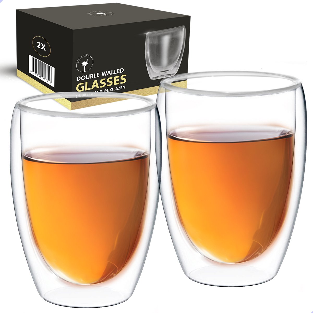 Glasrijk® Dubbelwandige Glazen – Koffieglazen & Theeglazen – 350 ml – Set van 2 – Latte Macchiato en Cappuccino – Vaatwasserbestendig – Dubbelwandig Borosilicaatglas - Koffiekopjes