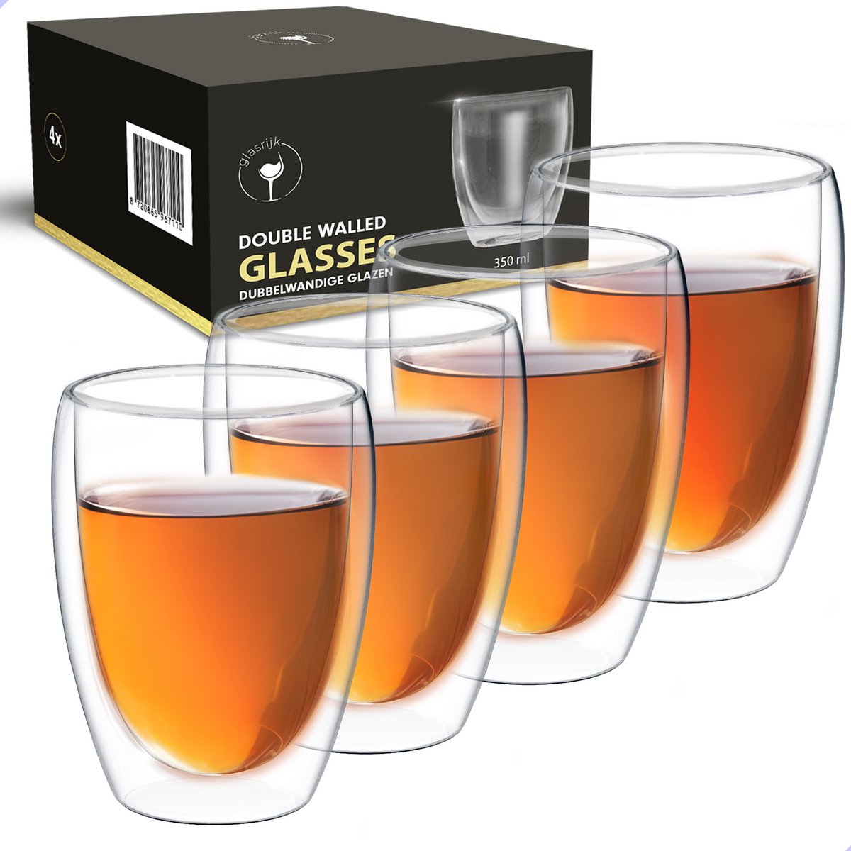 Bol.com Glasrijk® Dubbelwandige Glazen – Koffieglazen & Theeglazen – 350 ml – Set van 4 – Latte Macchiato en Cappuccino – Dubbel... aanbieding