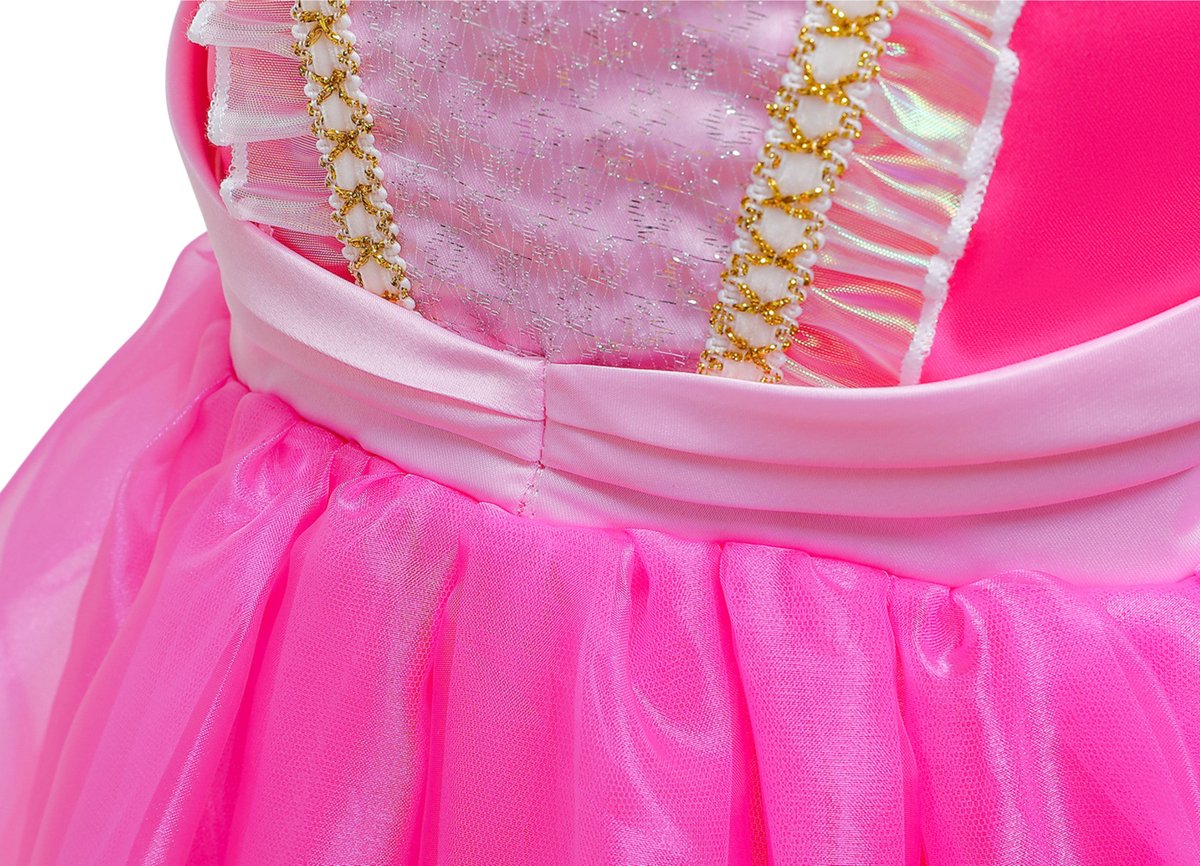 Joya Kids® Roze verkleedjurk korte Mouw | Zomerse Roze Prinsessenjurk | verkleedkleding Meisje | Hard roze Jurk + kroontje & Staf & Sieraden | Cadeau meisje — afbeelding 16