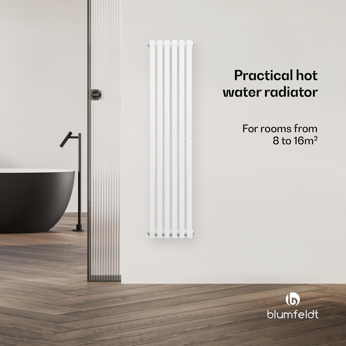 Blumfeldt Radiator - 942W Wandradiator met Verticale Verwarmingsbuizen, Modern Stalen Ontwerp, Centrale Aansluiting, Efficiënte Warmteverdeling, 25x120 cm, Wit