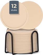 Castagnola Siliconen Onderzetters – Onderzetters voor Glazen – Design Onderzetters met Houder – Onderzettersset – Anti Slip - Set van 12 – Beige