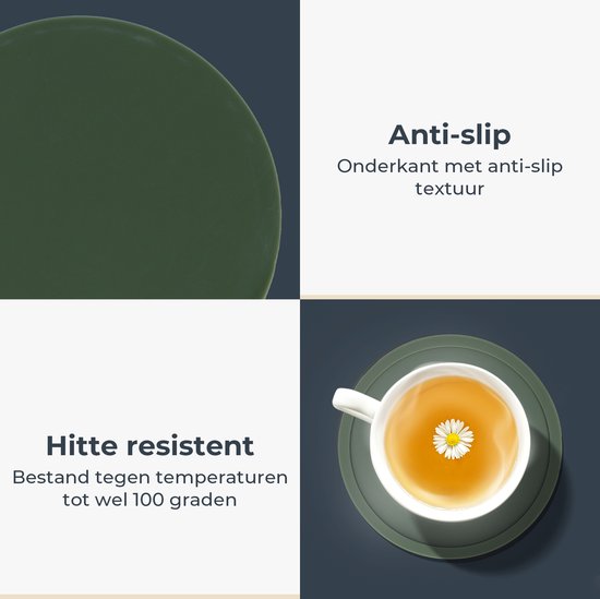 Sous-verres en Siliconen Castagnola – Sous-verres de Sous-verres Verres Design support – Set de 8 dessous de verre – Antidérapants – Vert