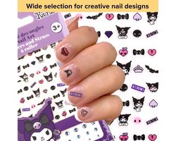 foto van Kuromi Nagelstickers - Voor Kinderen - Set van 72 Stickers + 24 Steentjes - Officieel Gelicentieerd