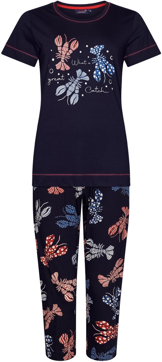 Rebelle Dames Pyjamaset Rebelle - Lobster Party - Bio Katoen blauw