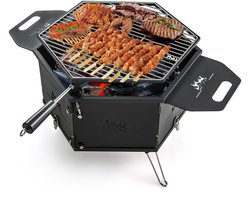 COSTWAY Grote houtskoolgrill met 360° draaibare grill, 2-in-1 vuurschaal, klapgrill, campinggrill met handgrepen voor koken en verwarmen, voor feestjes, camping, backpacking, 77 x 74 x 38 cm