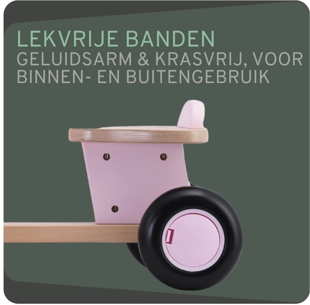 Bandits & Angels Bakfiets Loopfiets Hout Little Rider Retro Pink vanaf 1 jaar - Voor Meisjes - Ride-On Houten Bakfiets - Houten Loop Fiets Roze - Geluidsarme Wielen - Kraamcadeau — afbeelding 7