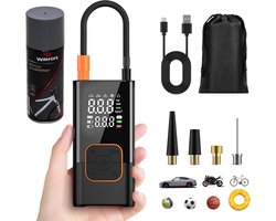 Bandenpomp met draadloze luchtcompressor, 6000mAh draagbare elektrische fietspomp 150 PSI, digitaal display met dubbele waarden, manometer, LED-licht, oplaadbaar, voor auto, fiets, motorfiets, bal