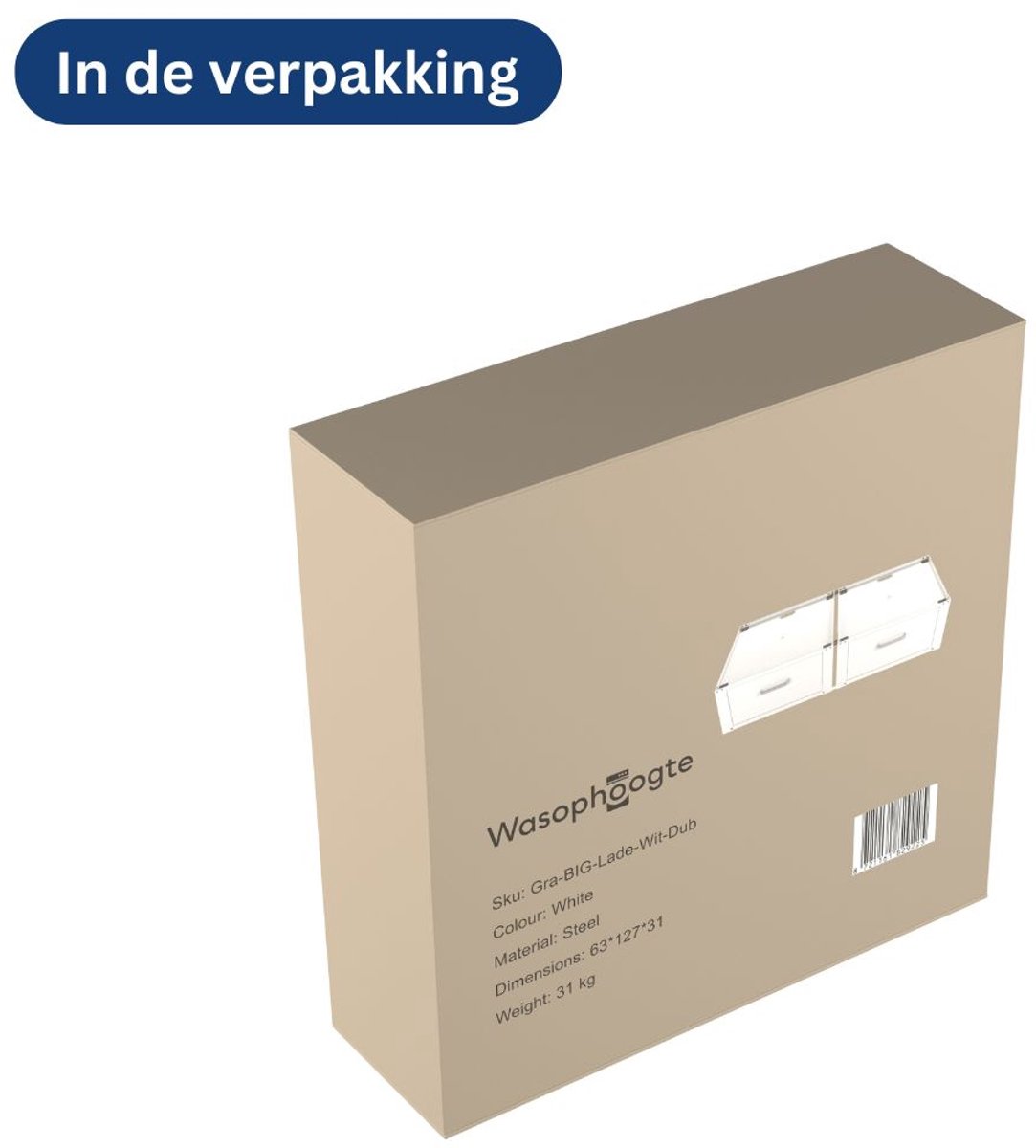 Wasophoogte® Wasmachine verhoger met lade - Dubbele wasmachine opbouwmeubel XL - Wasmachine sokkel - 31cm hoog - Wit - Universeel - 63*63 (LxB) - Inclusief wandbeugels thumbnail 2