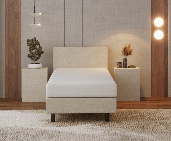 Nessa® - 90x200 Boxspring Bjorn - CrÃ¨me | Beige - Inclusief 20cm dik HR45 Koudschuim Comfort matras