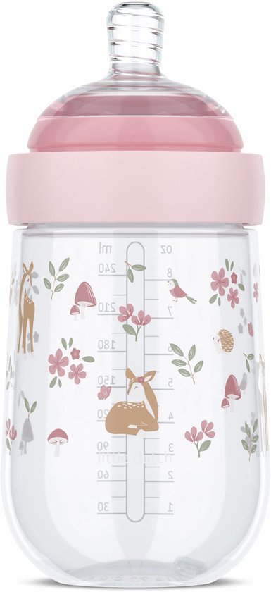 Biberon Mepal Mio - 240 ml - Anti-colique - Design en spirale pour éviter les blocages - Silicone médical - Fairy Garden