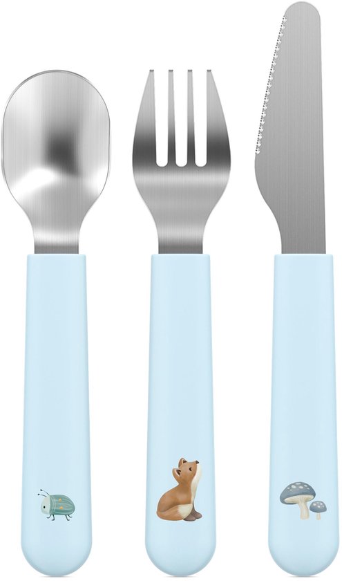 Couverts pour enfants Mepal Mio - 3 pièces, fourchette, couteau et cuillère - Acier inoxydable - Vaisselle pour enfants - Friends de la forêt
