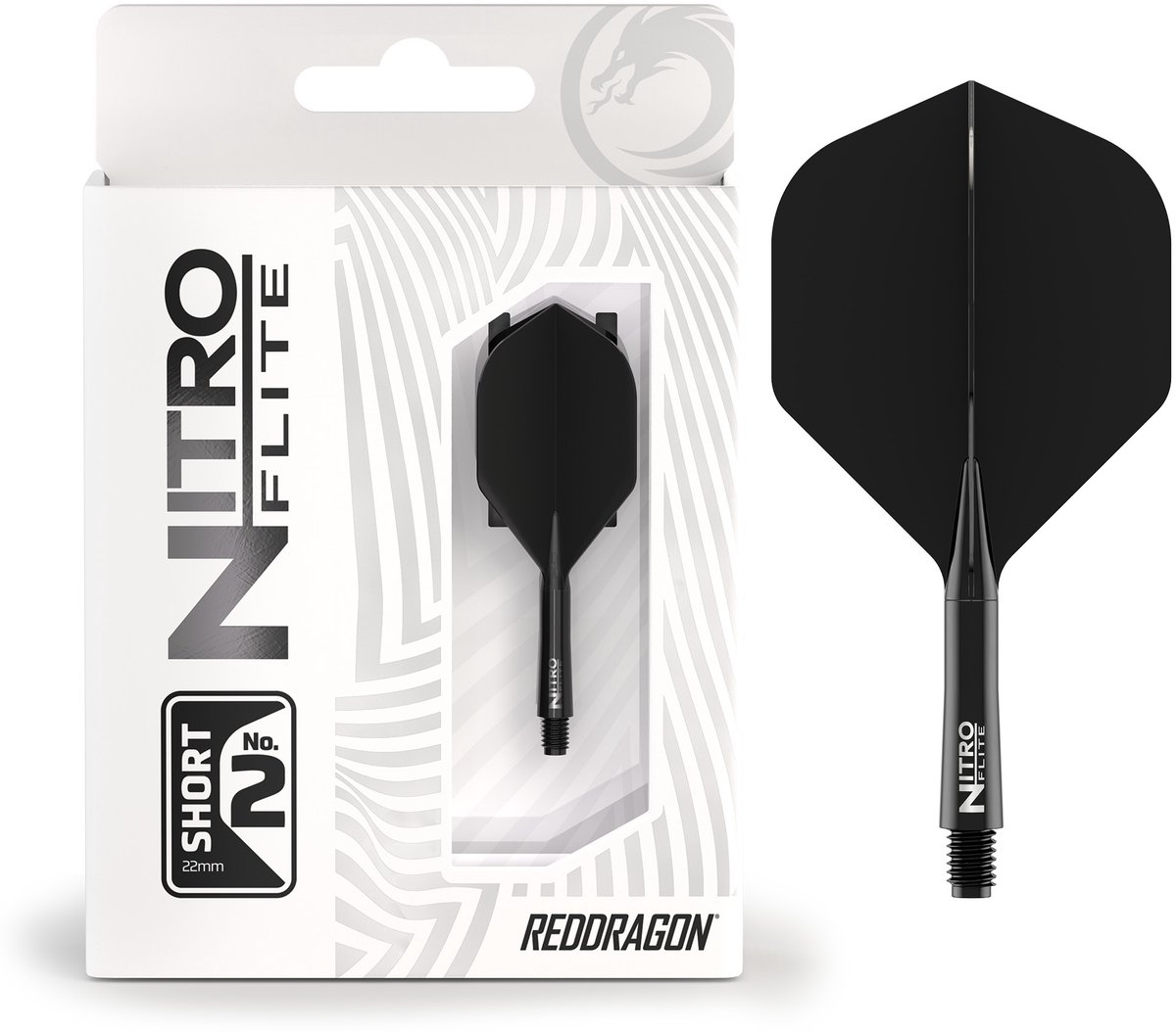 RED DRAGON Darts - Nitro Flite Flight & Shaft - Zwart/Zwart - Kort