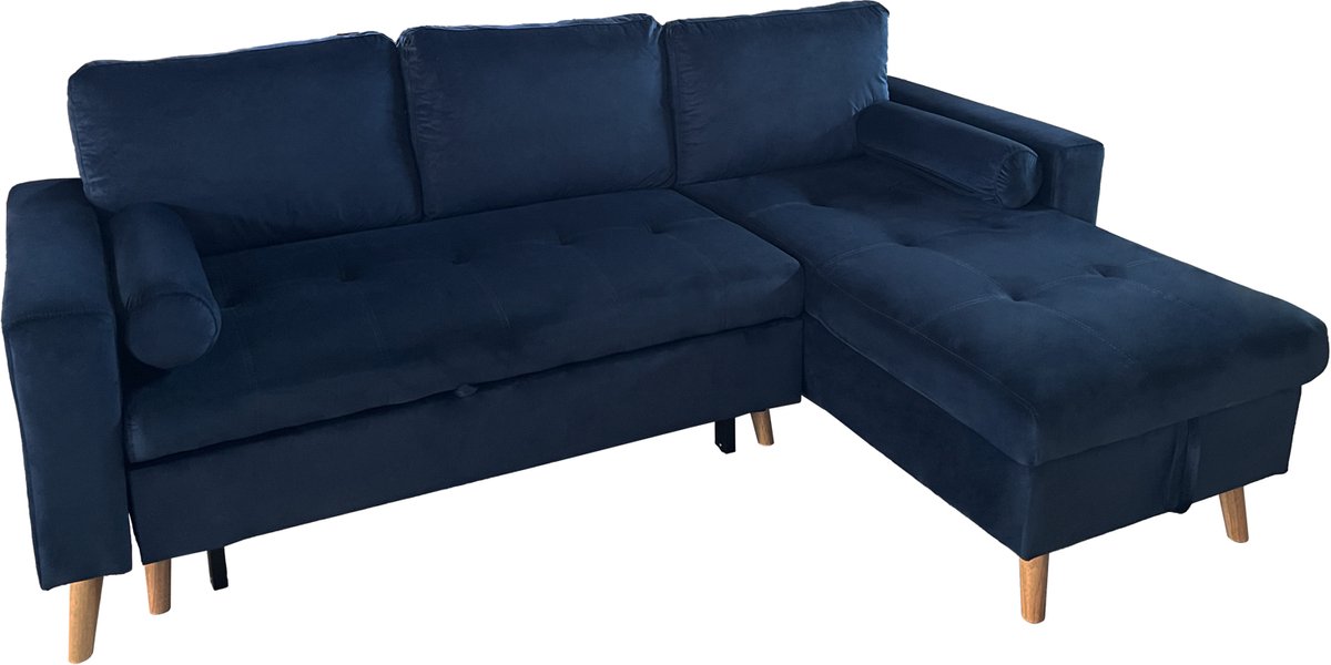 JAMES 3 zits hoekbank in blauw fluweel