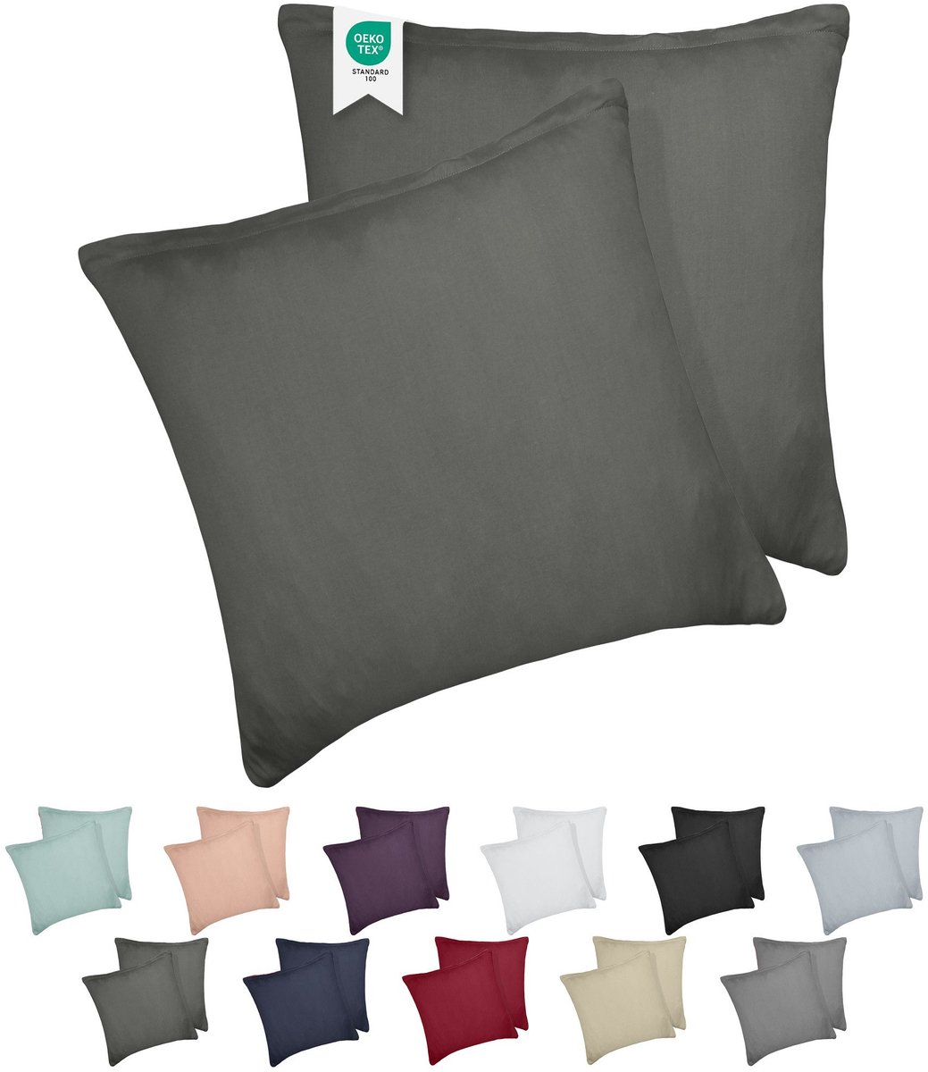 Barbons kussensloop 40x40 set van 2 - Jersey 165 g/m² kussenhoes - 100% Katoen - antraciet