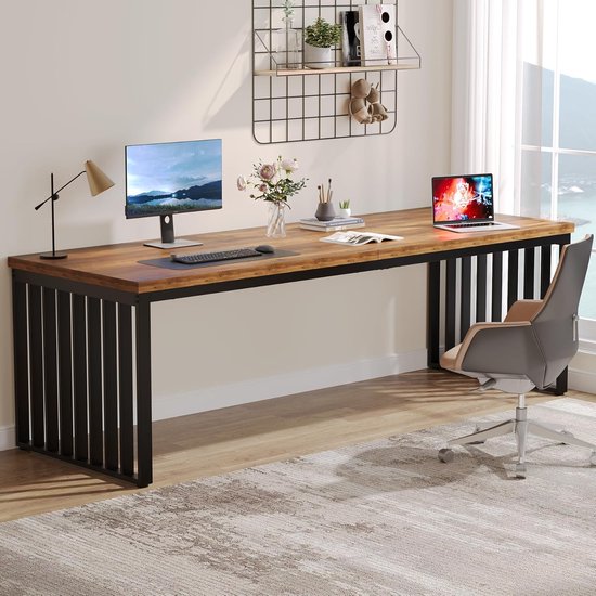 Tribesigns Bureau - Computerbureau - Computer tafel - Bureautafel - Desk - 180 x 60 x 76 cm - Metalen Frame - Hout Look - Bruin