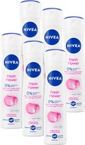 NIVEA Fresh Flower Deo Spray - 48u bescherming - Aluminiumvrij - Voordeelverpakking - 6 x 150 ml