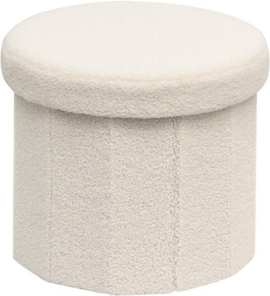 Make-upkruk, zitkruk, gestoffeerde kruk, MDF-hout, wit gelakt, crèmewit