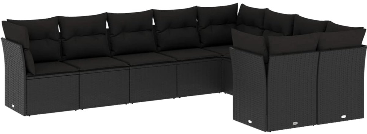 The Living Store 9-delige Loungeset met kussens poly rattan zwart - Loungeset - Tuinset - Lounge Bank - Outdoor Furniture - Pe Rattan