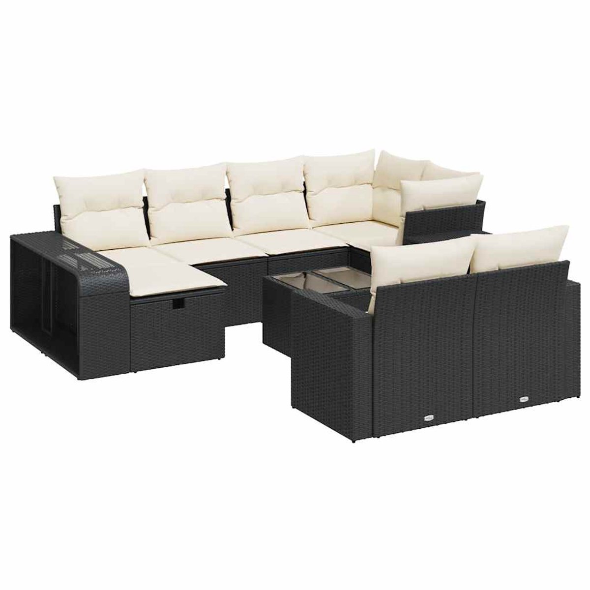 The Living Store 11-delige Loungeset met kussens poly rattan zwart - Loungebank - Lounge Set - Buitendecoratie - Tuinmeubilair - Tuinset